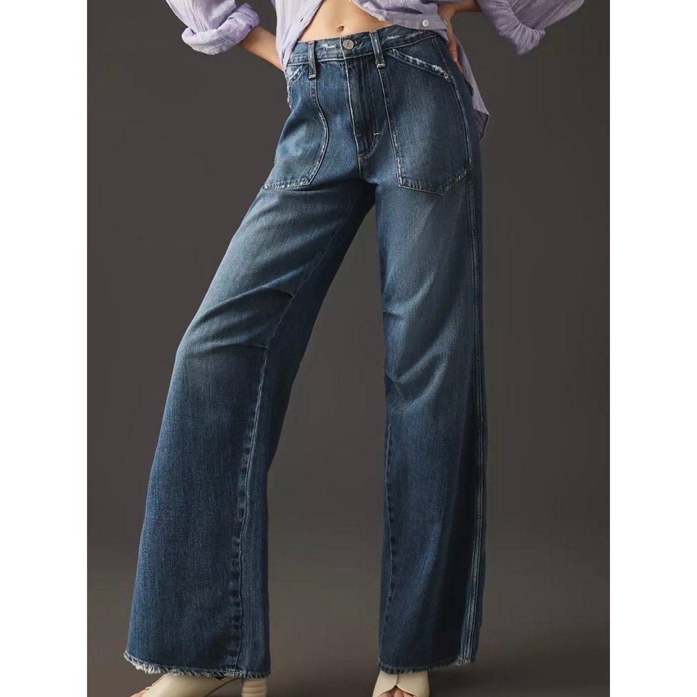 AMO Severine Cargo Jeans in Lovely Wash Wide Leg Size 27 Utility Y2K Coastal